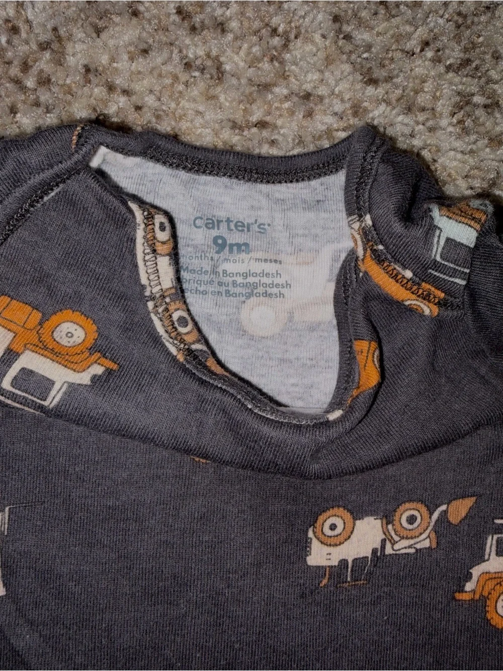 Carter's Dark Gray Short-Sleeve Bodysuit with Orange and Light Gray Trucks